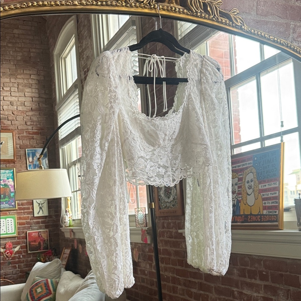 For Love And Lemons Ivory Lace Crop Top
